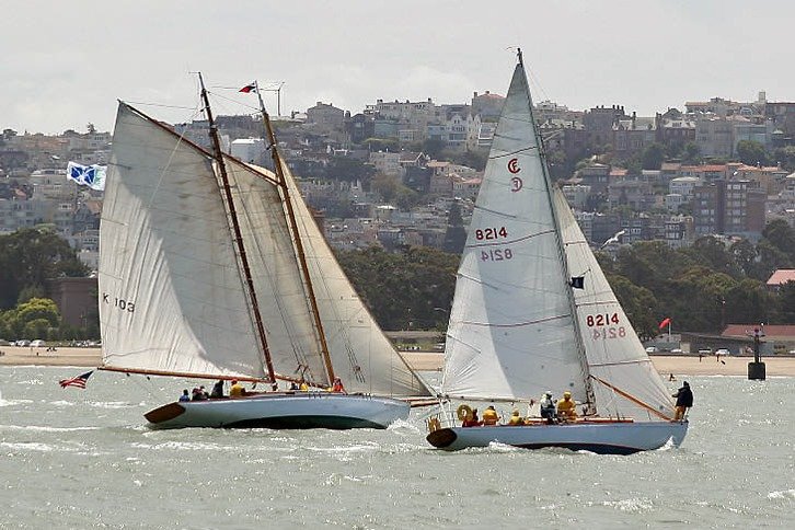 Yankee racing alongside another classic yacht